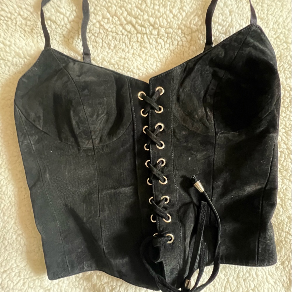 Black Leather Suede Corset Top